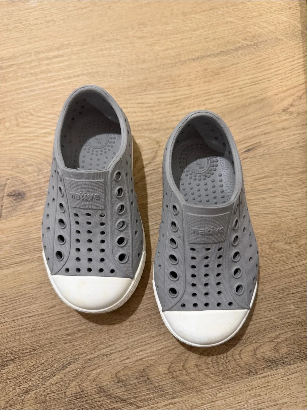 Native Kids Water Shoes in Grey with White Toe Cap